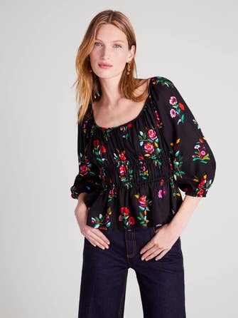 autumn floral long sleeve riviera top