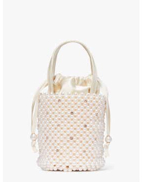 purl pearl embellished small bucket bag